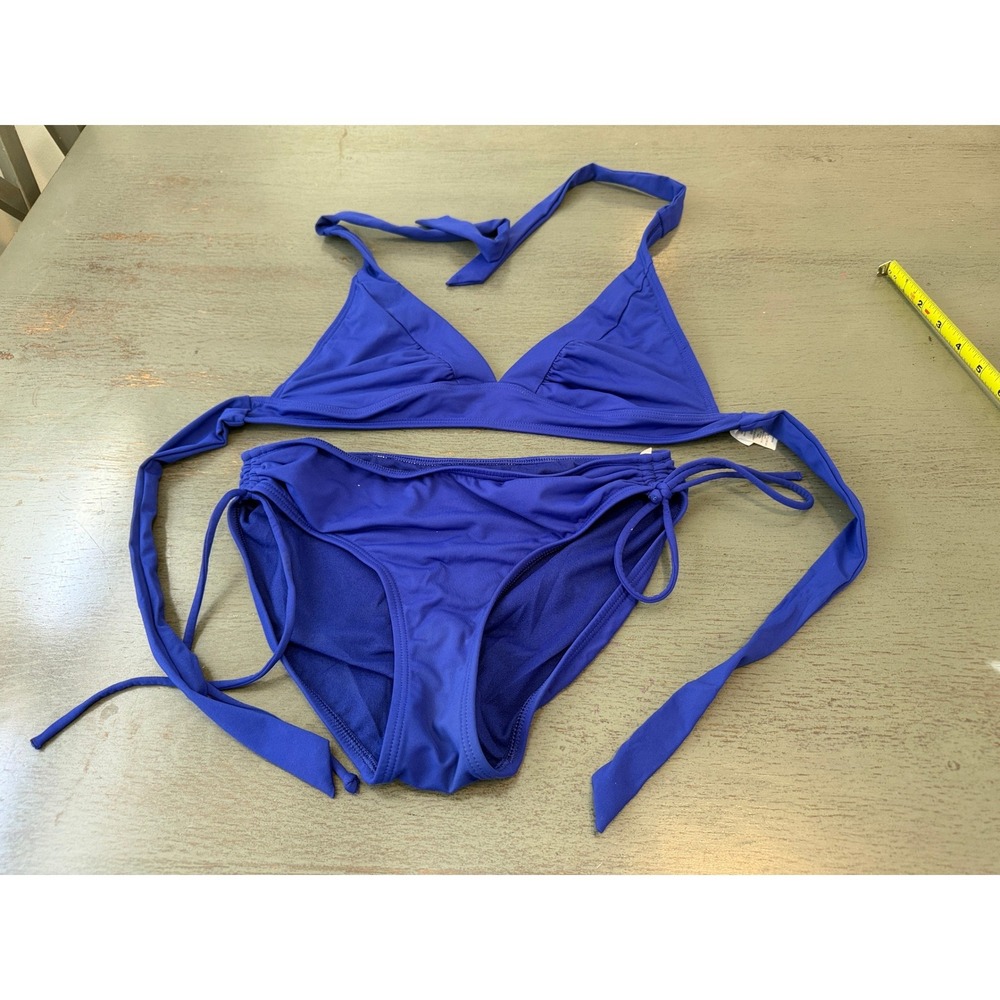 Athleta Royal Blue Triangle Halter Bikini Set XXS Side Tie Bottoms Swimsuit
